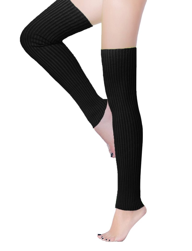 v28 Long Leg Warmer, Women's Men 80s Party Ribbed Knit Dance Sports (61Black) - Image 2